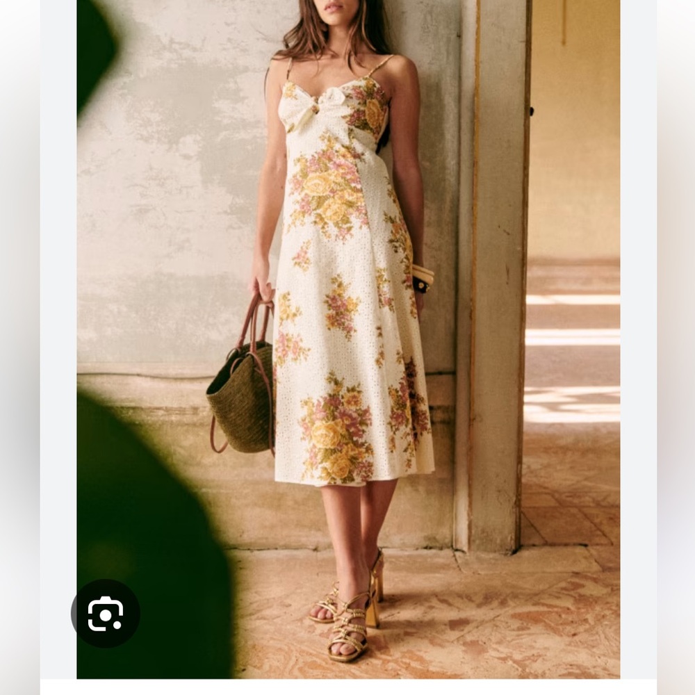 Sézane Chiaretta Floral White and Yellow Midi Dress